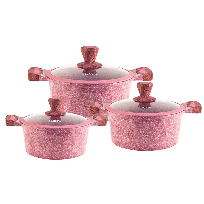 طقم طناجر ليكسيكل جرانيت 6 قطع خمري LG-440602-4 