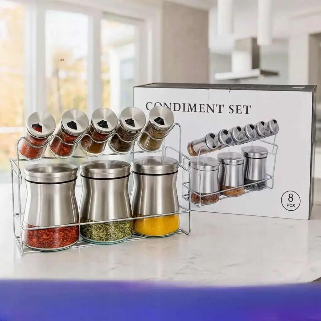 طقم بهارات 8 مرتبانات و ستاند