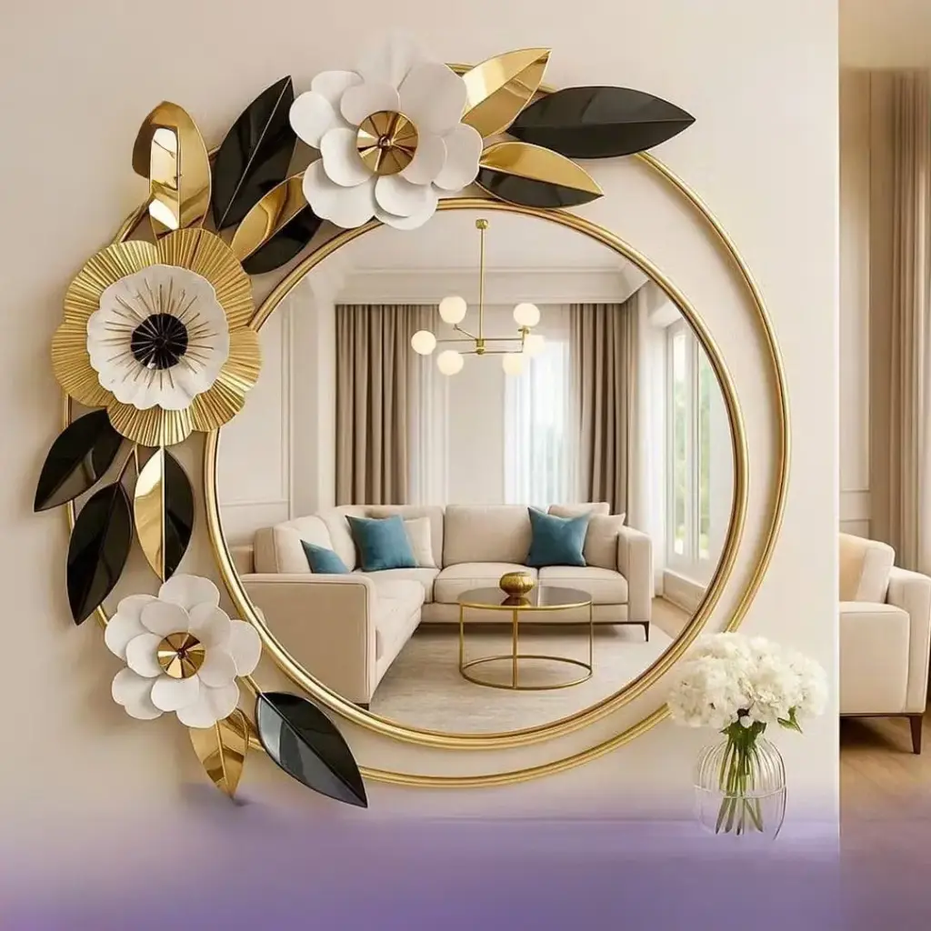 مرايا دائرية اطار ذهبي بالورد فاخر جدا 82*82 سم 