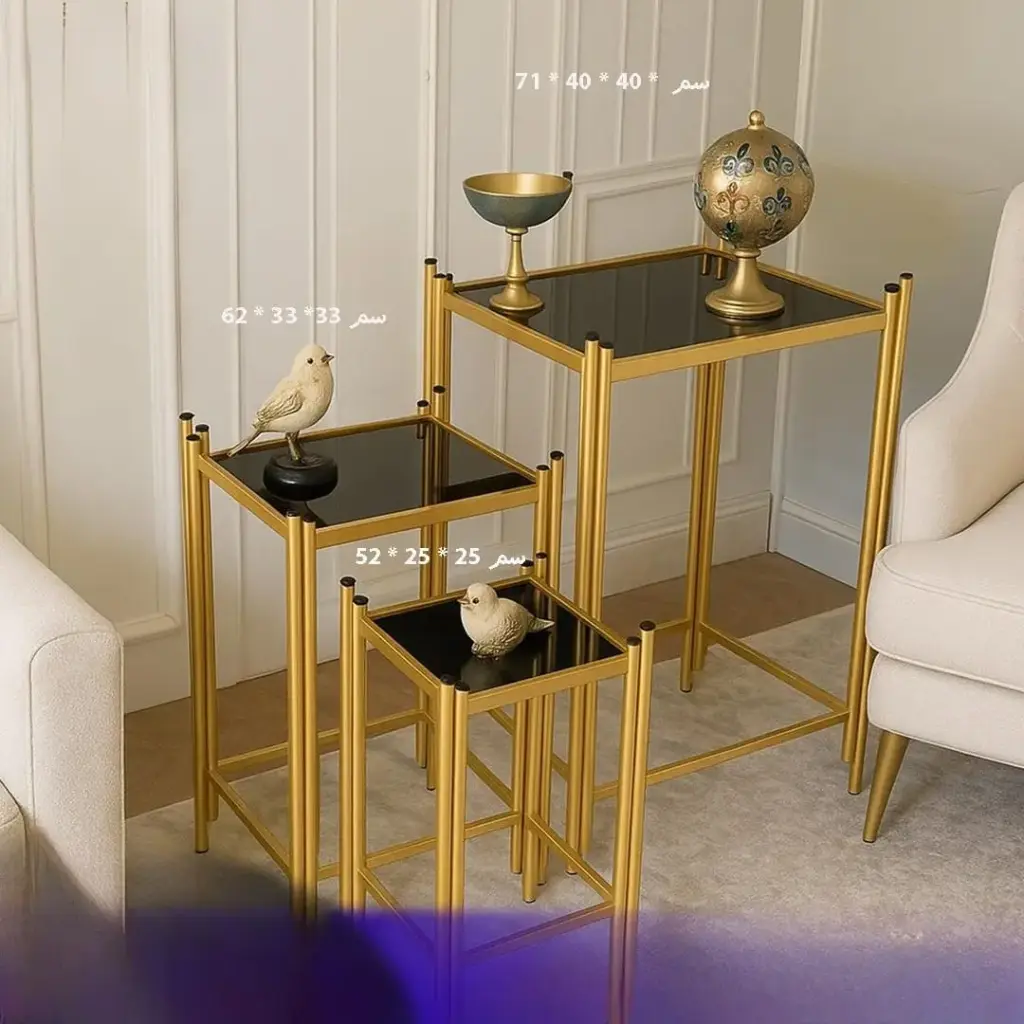 طقم طاولات وسطية مربعة الشكل ارجل ذهبية 