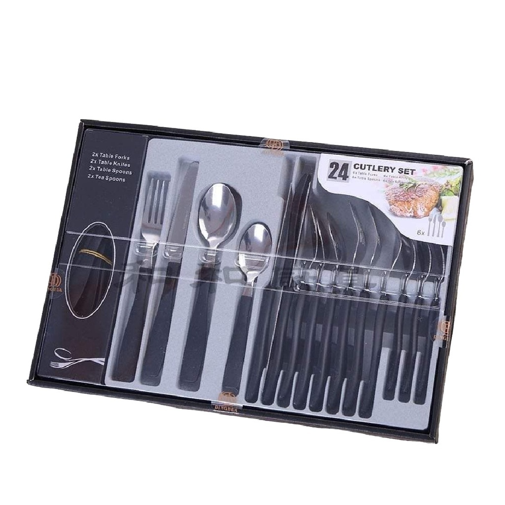 طقم ادوات سفرة بلون الاسود والفضي