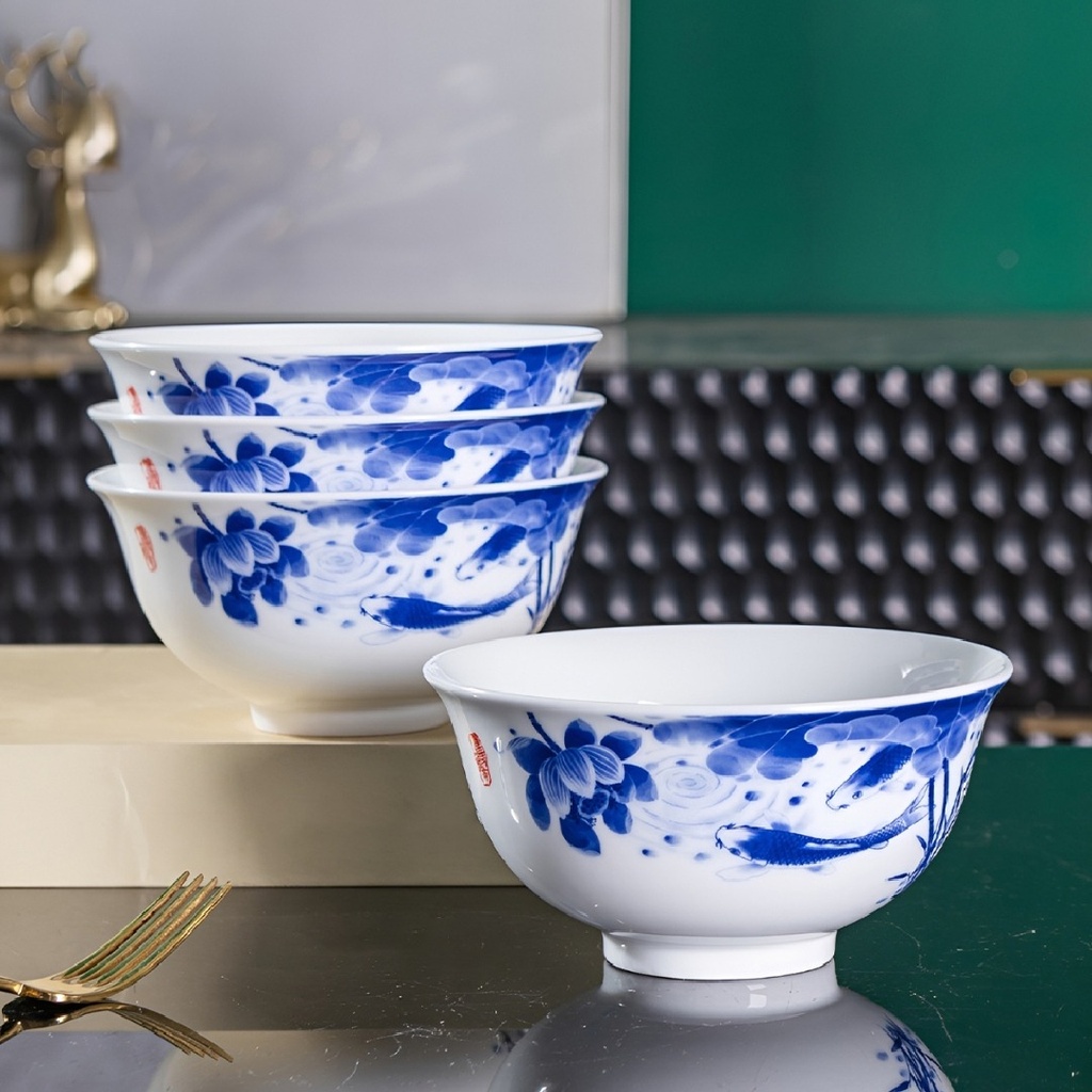 طقم زبادي قزاز بلون الابيض والازرق بتصميم جذاب