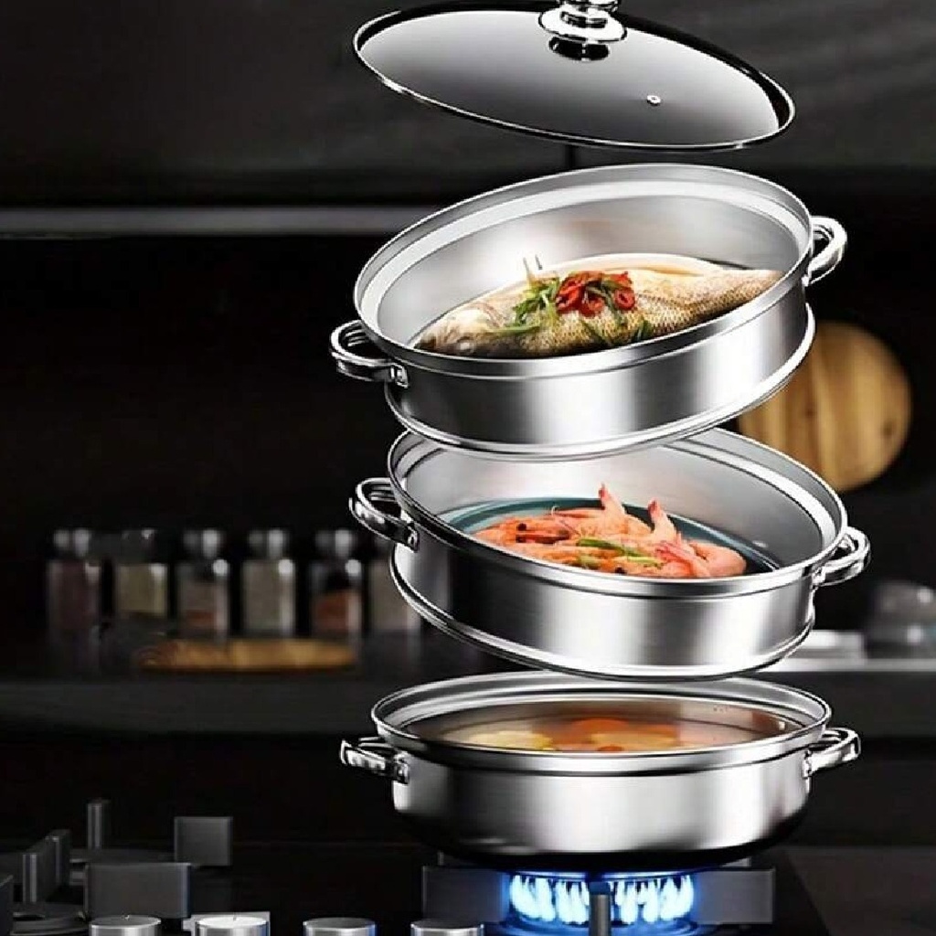 طنجرة سلق مع ٢ مصفاية ستيل 