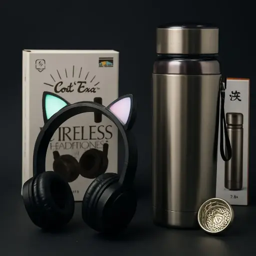✨ سماعة القطة المضيـئة + ✨ كوب ستانلس ستيل حافظ للحرارة