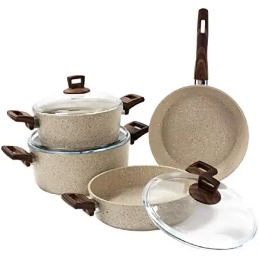 طقم طناجر+مقلى/7 3911 OMS بيج