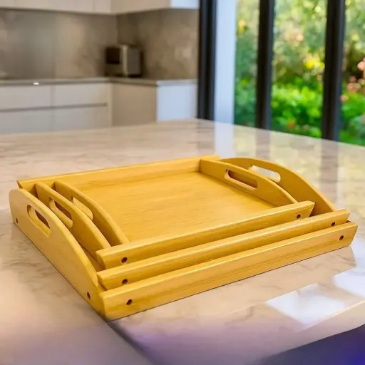 طقم صواني عدد3 من خشب البامبو 