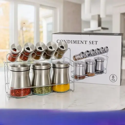 طقم بهارات 8 مرتبانات و ستاند