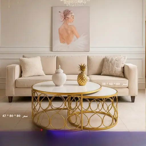 طاولات وسطية دائرية الشكل ارجل ذهبية 