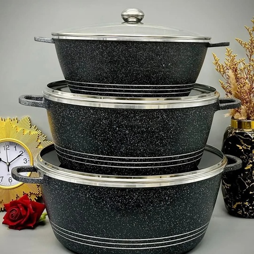 طقم طناجر جرانيت ضد الالتصاق 3 قطع