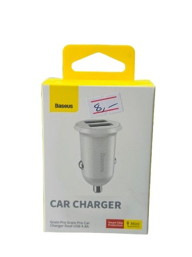 [ابيض] شاحن سيارة بيسوس بمدخلين usb