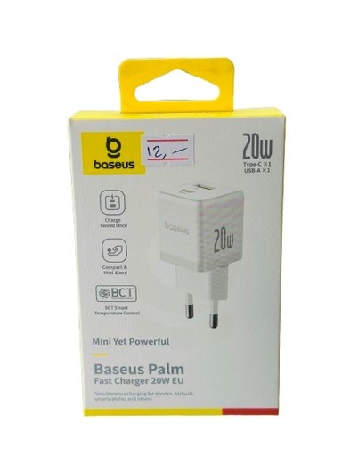 [ابيض] عضمة شاحن من بيسوس ٢٠ واط مدخل تايب سي ومدخل usb